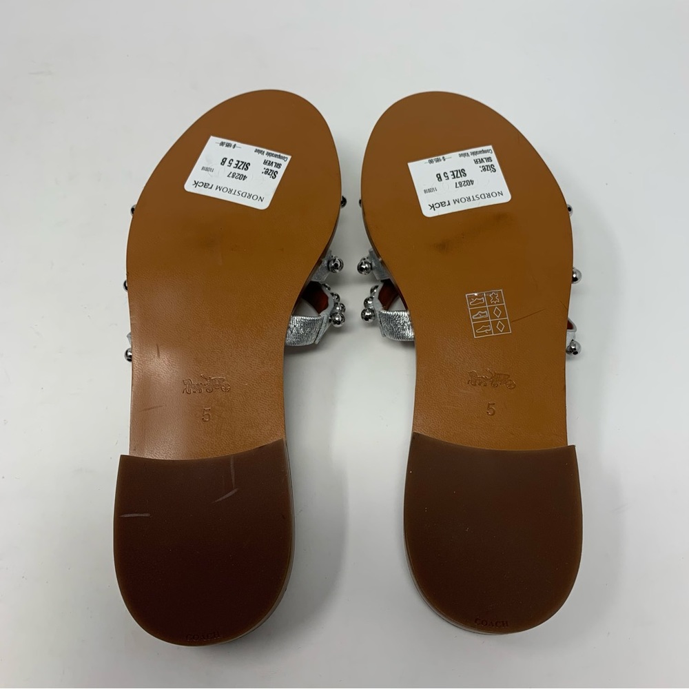 Coach NWT Isa Studded Leather Slide Silver Sandal Size 5 - Picture 9 of 10